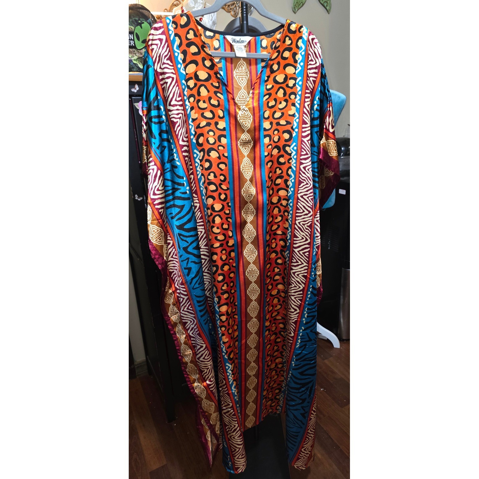 Winlar Animal Print Caftan Maxi Dress One Size Leopard Zebra Mixed Pattern