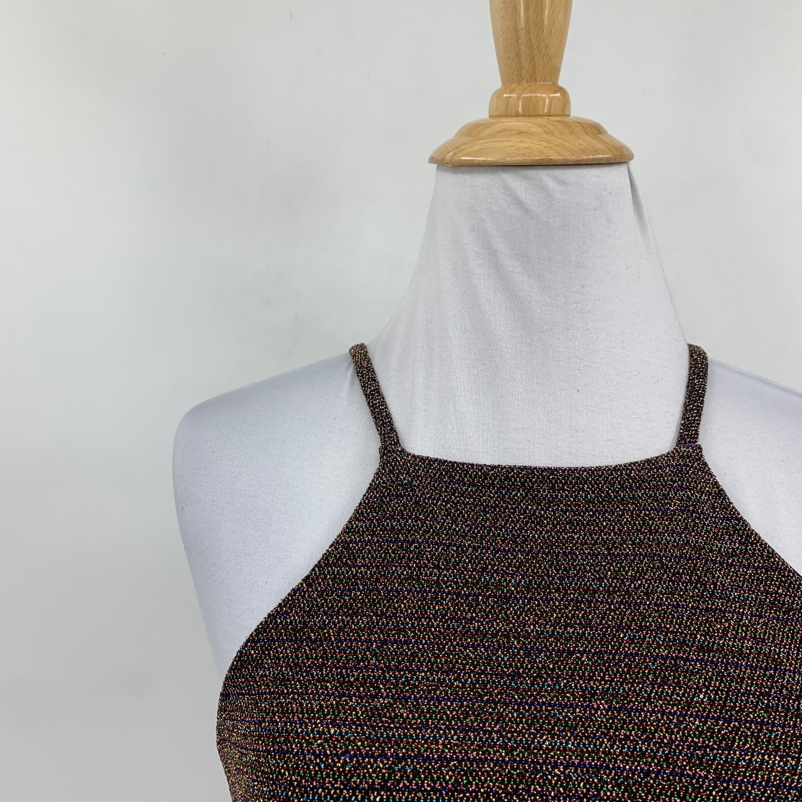 Ibiss Dress Womens XS Extra Small Muti Glare Retro Sparkle Bodycon Mini Halter