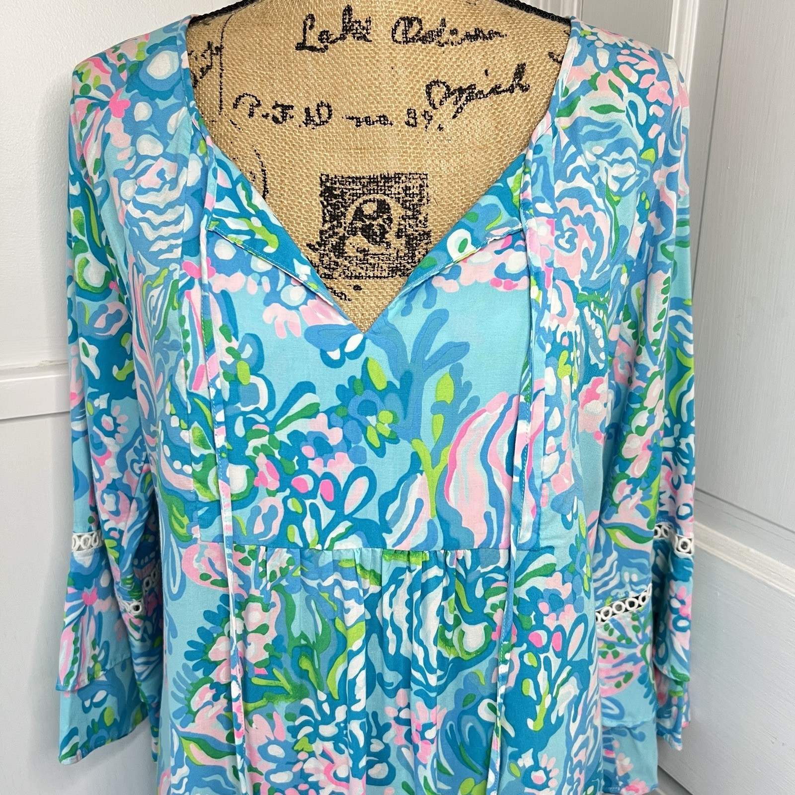 Lilly Pulitzer Anita Tunic Dress in Blue Ibiza Aqua la Vista Sz S Coastal Preppy