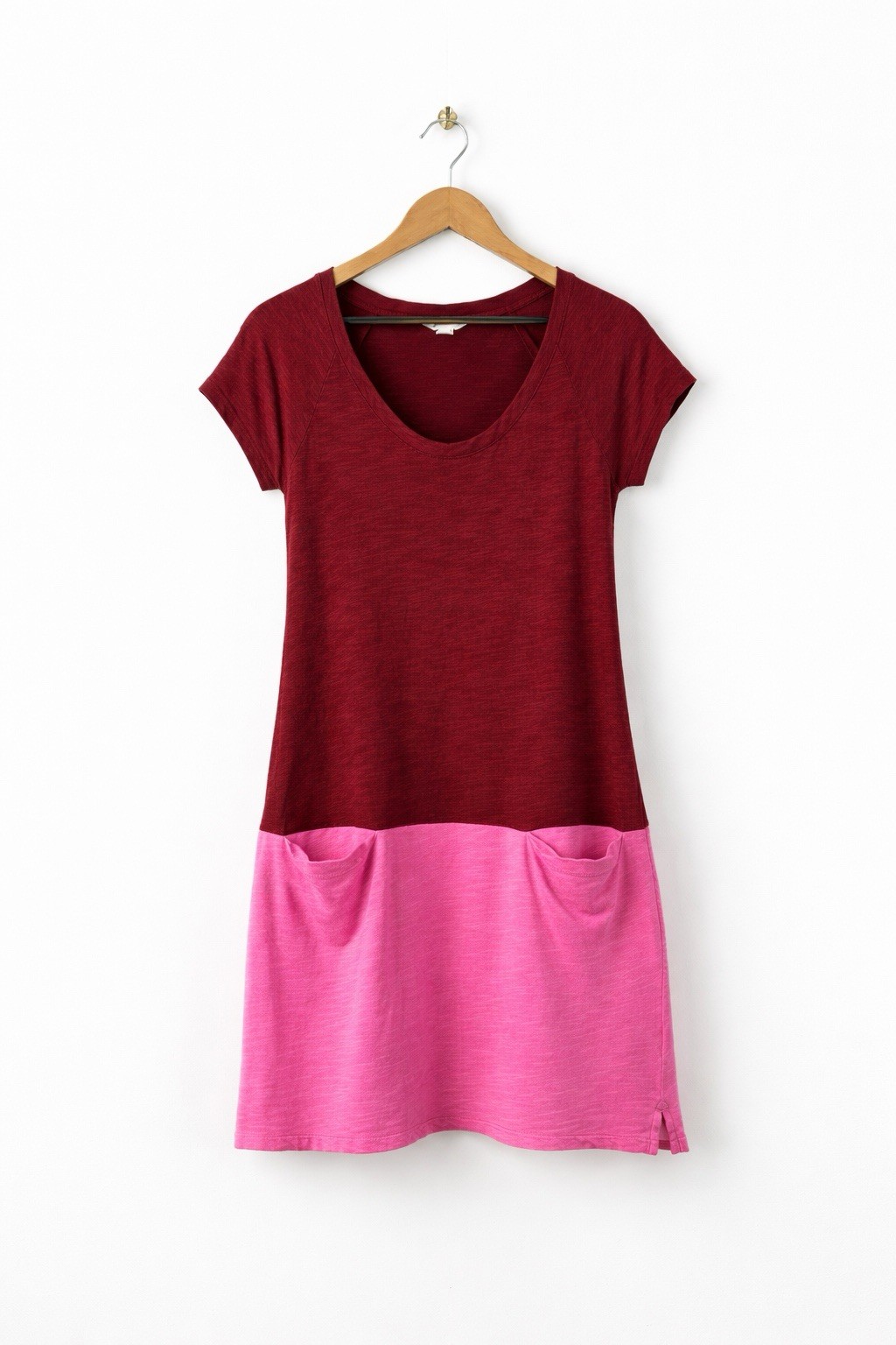 Lands’ End Canvas Dress Colorblock Pink Burgundy Short Sleeve Size S