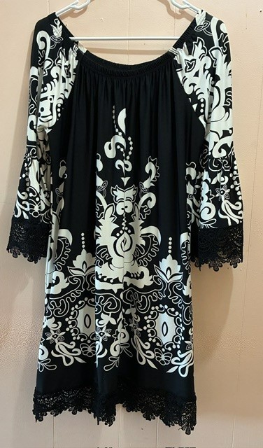 White Mark Dress Lace Crochet Stretch Black & White Size 2x