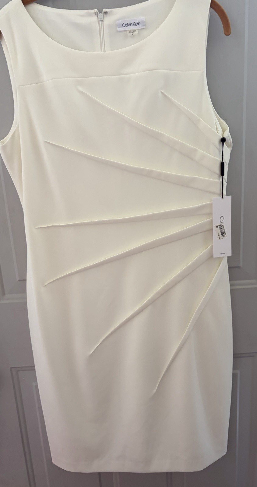 Calvin Klein off white Dress Round Neck Pleated Knee Length Zip 14