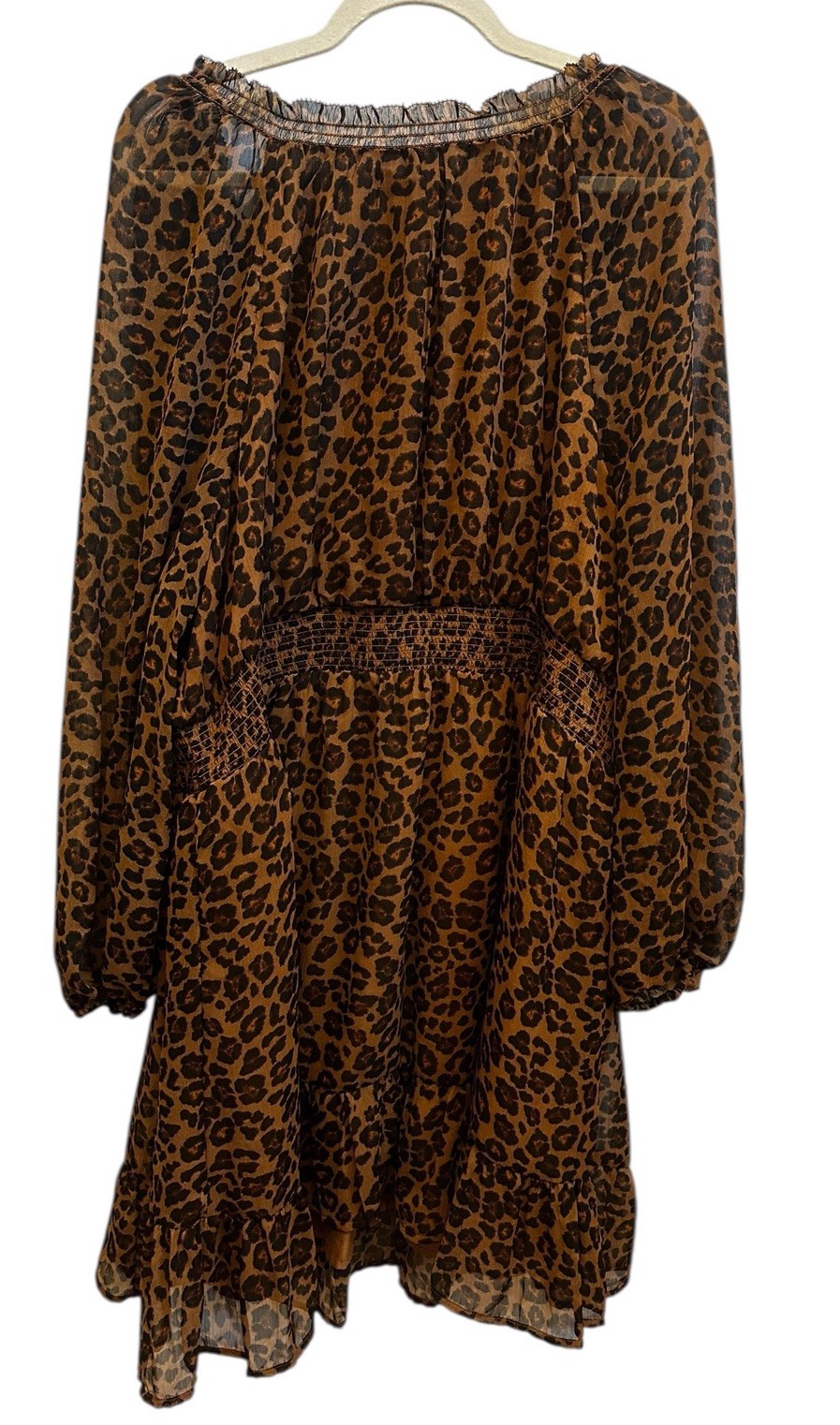 Old Navy Animal Print Chiffon Mini Dress LS Leopard Elastic Waist NWT Sz 2X