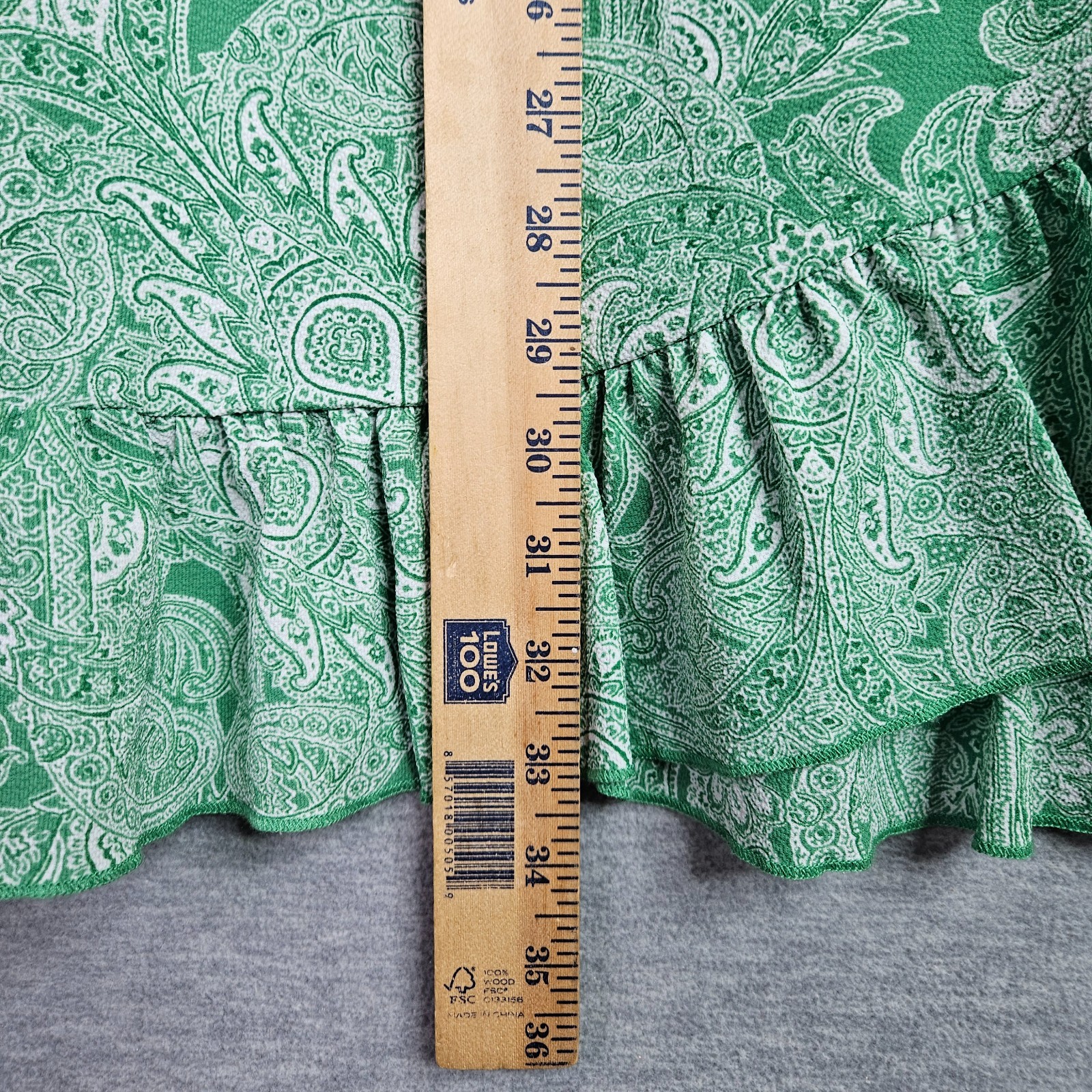 Nine Eight New York Women Green White Paisley Wrap Dress Sz M Ruffle Hem NWT