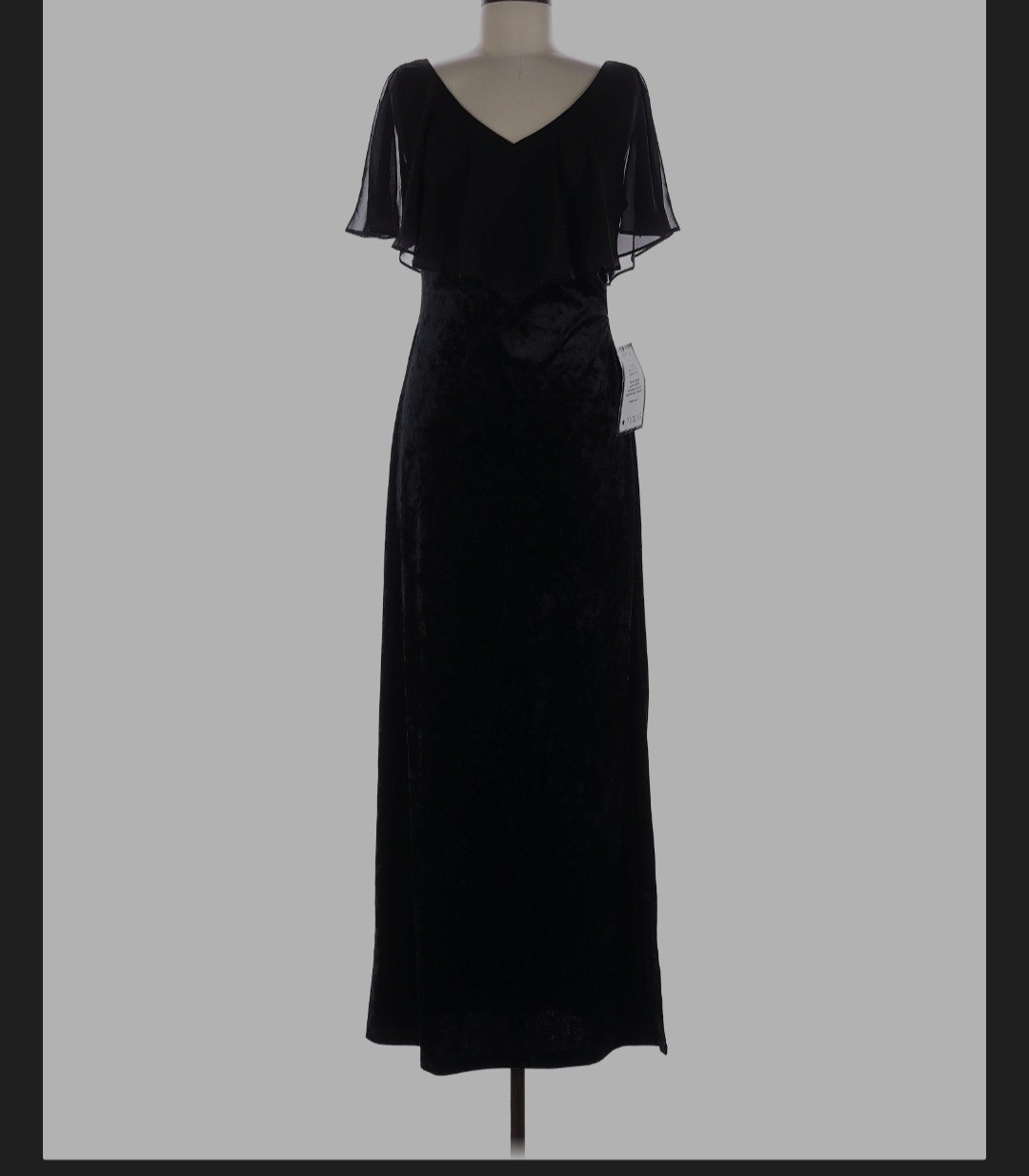 Connected Apparel Black V-Neck Flutter Sleeve Ruffle Maxi Long Dress Size 8