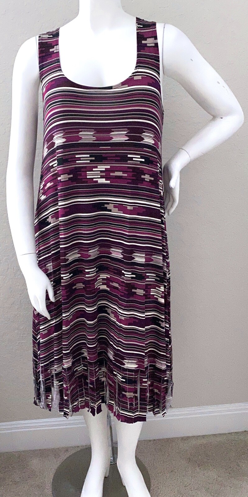 Canari Tribal Print Fringe Hem Stretch Midi Dress Purple Plus 1XL 2XL 3XL – New!