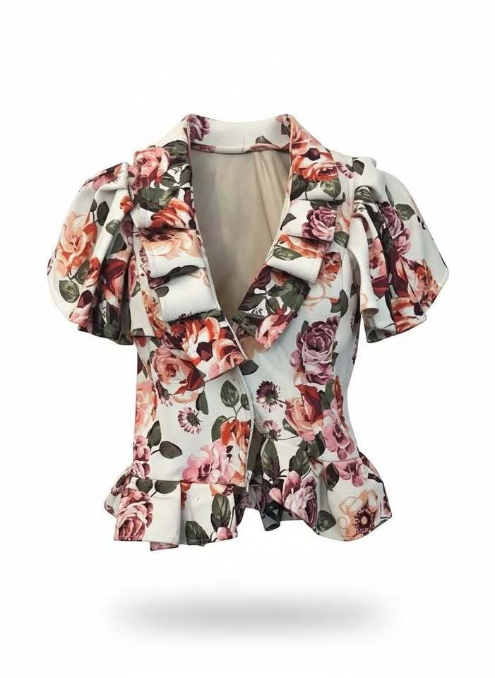 Floral 3-Piece Skirt Suit Set with Matching Gloves