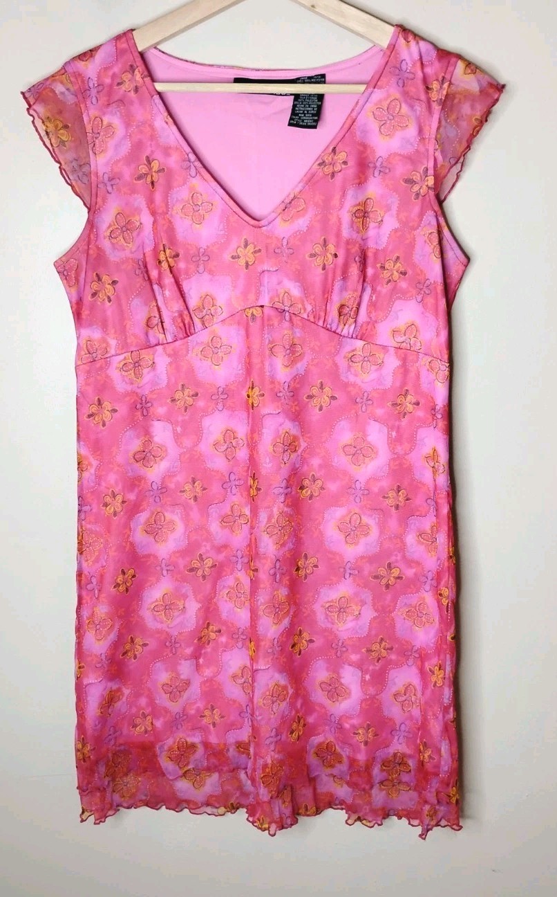 Vintage No Boundaries Pink Flutter Sleeve Babydoll Empire Waist Dress Size L