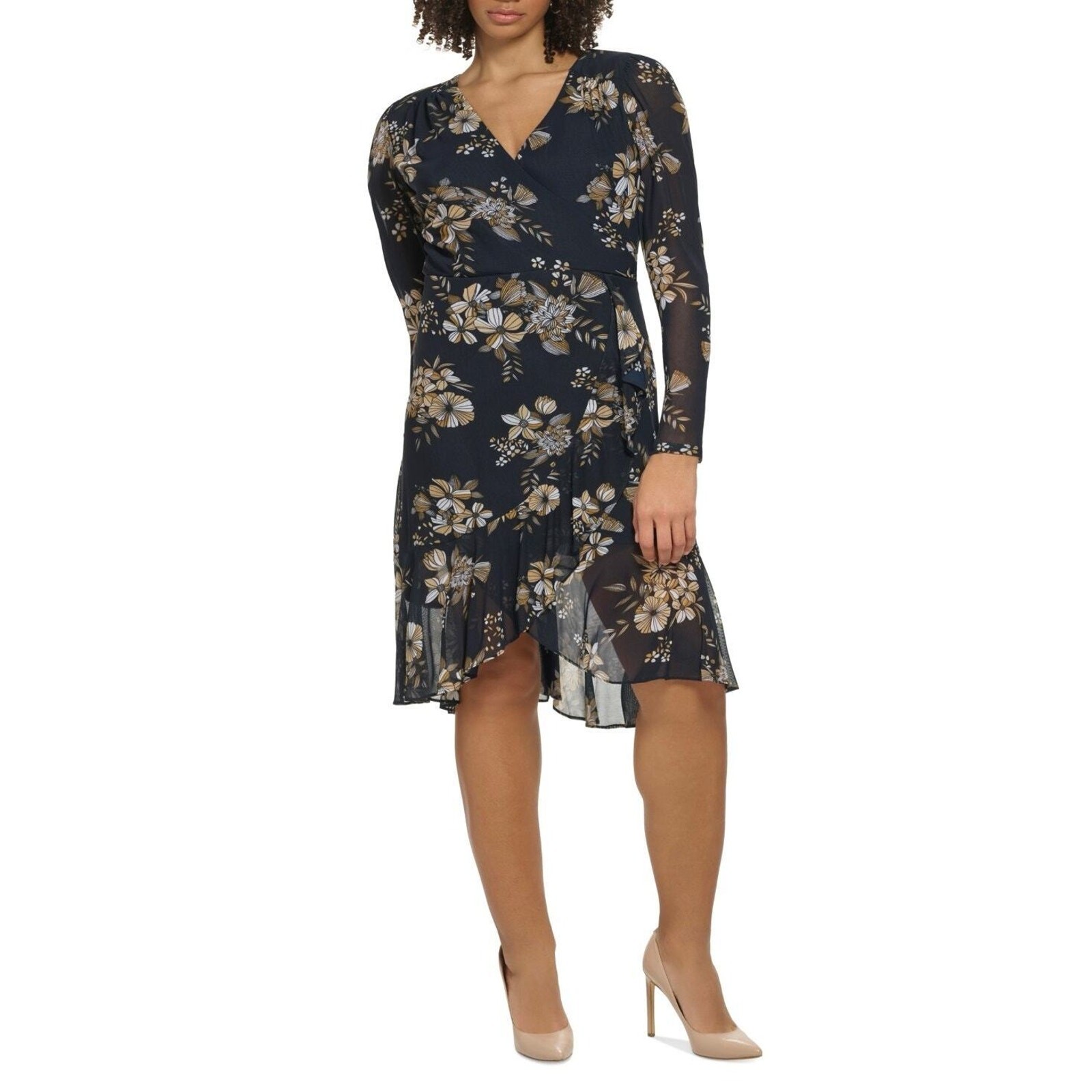 Tommy Hilfiger Women’s Plus Size Floral-Print Mesh Dress, Sky Captain Size 26W