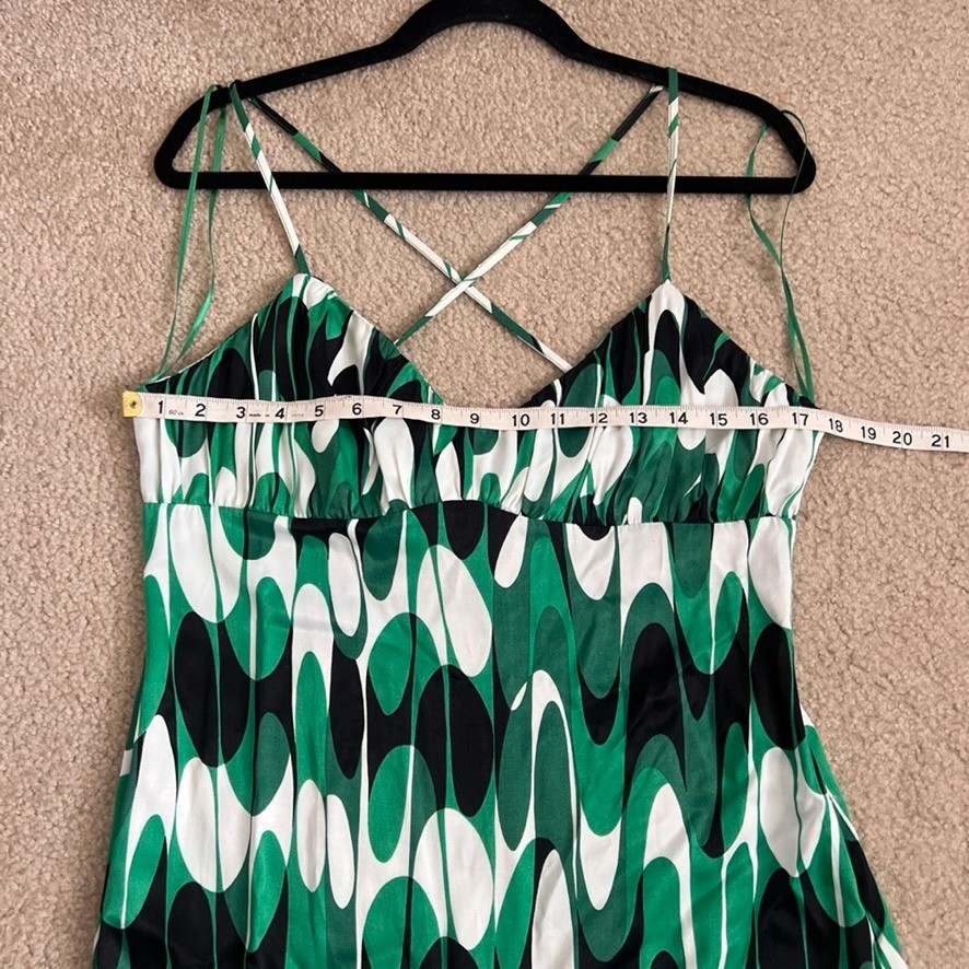 New Zara Abstract Green White Black Dress Cami Strap Crisscross Back Ladies L