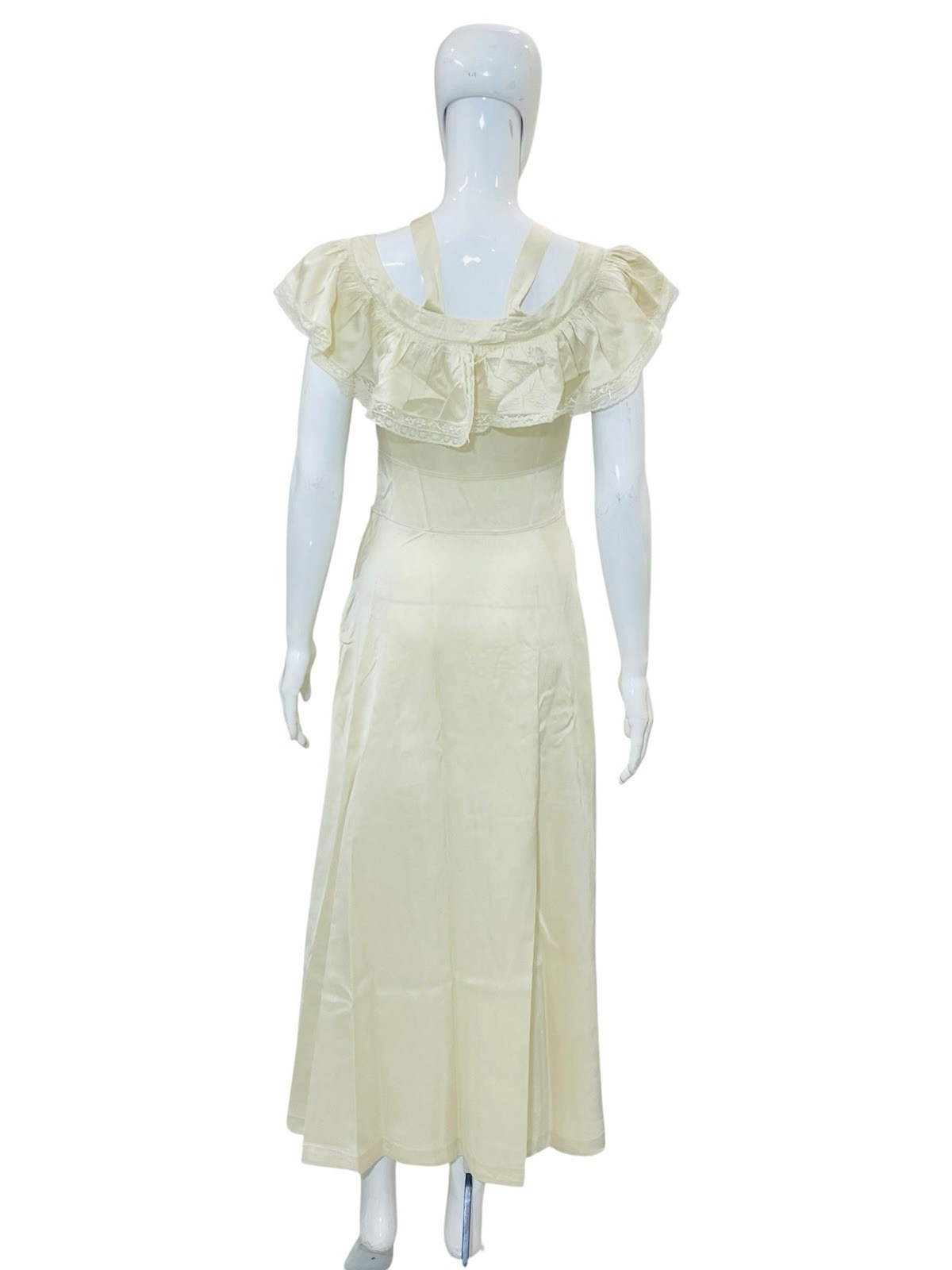 LoveShackFancy Women’s Kelly Crochet Lace Ruffle Silk Beige Maxi Gown Dress XS