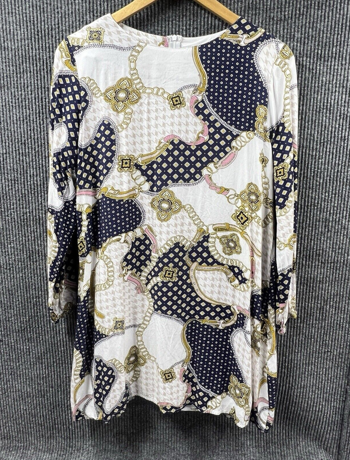 Womens Midi Dress Blouse Medium All Over Print Lined Zip Back Bohemian Flowy