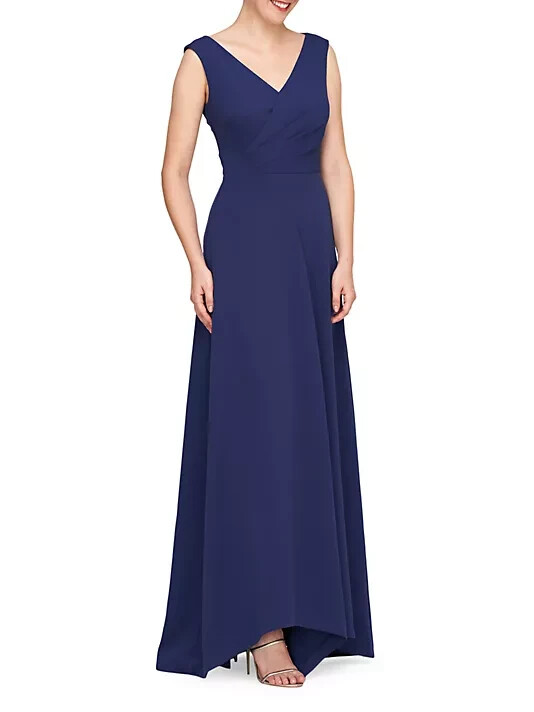 Kay Unger Dark Indigo Blue Yara Crêpe A-Line Gown Size 14 $318