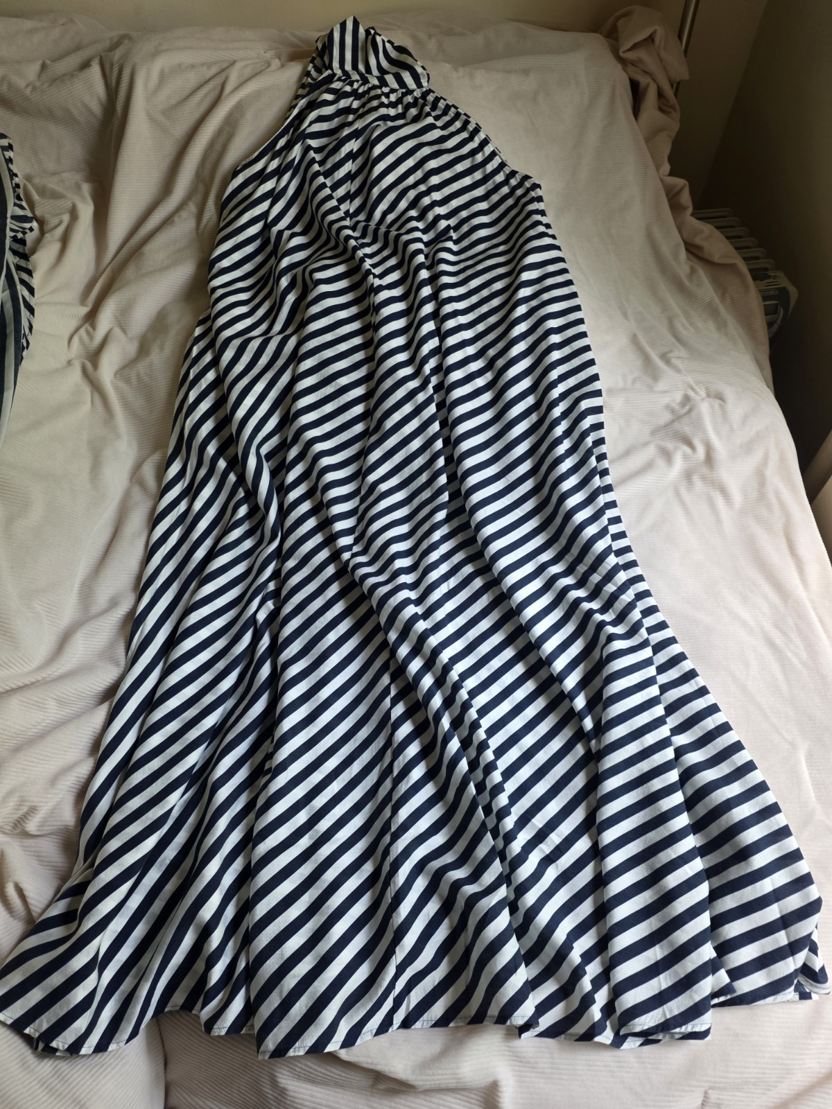 H&M tie-detail A-line dress Navy blue/striped cream BNWT NO XS available!