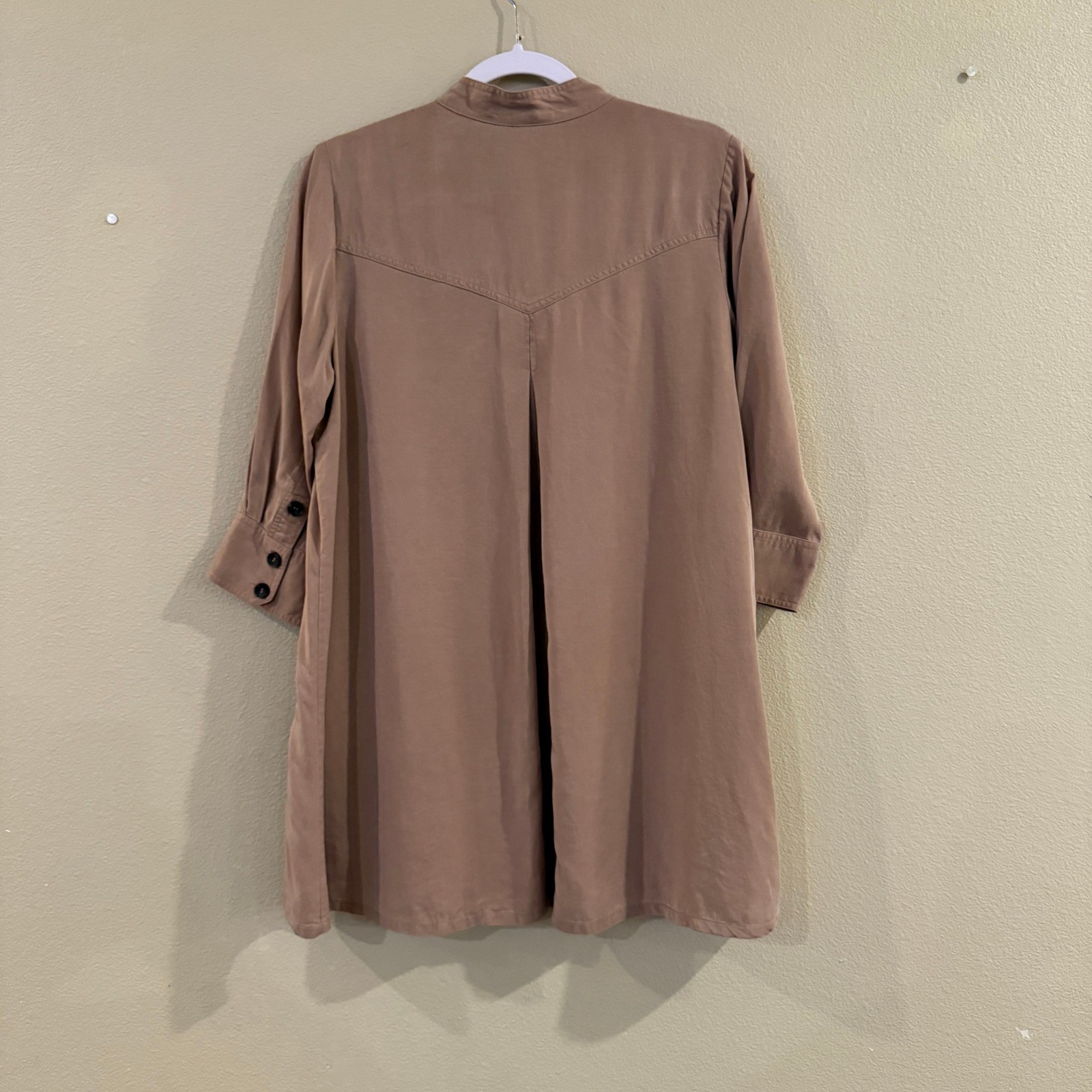 Soft Surroundings Tunic Shirt Dress Womens Petite MedTan Lyocell Safari Utility