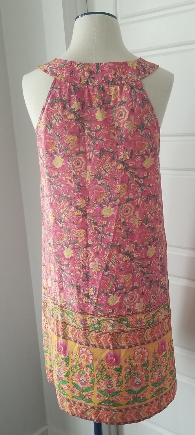 Calypso Christiane Celle 100% Silk Dress Pink Floral U Neck Extra Small XS
