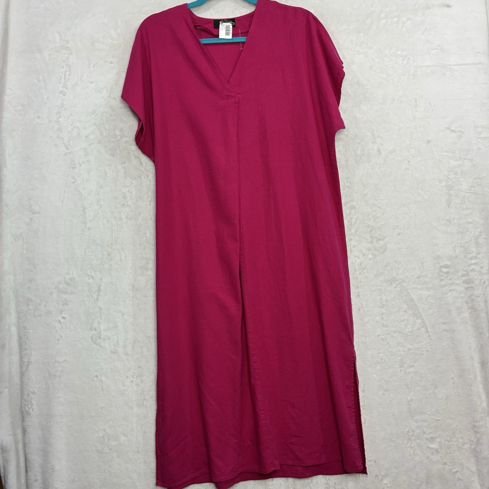 Banana Republic Linen Blend Kaftan Midi Dress S Hot Pink V-Neck Beach Resort