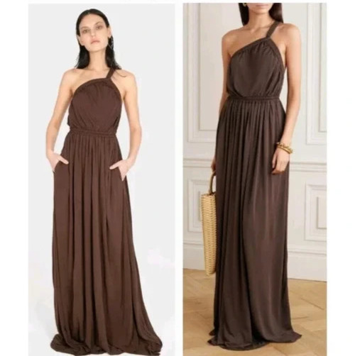 MATTEAU Australia Brown Lined Grecian Goddess Gown Dress 100% Viscose Size US 2