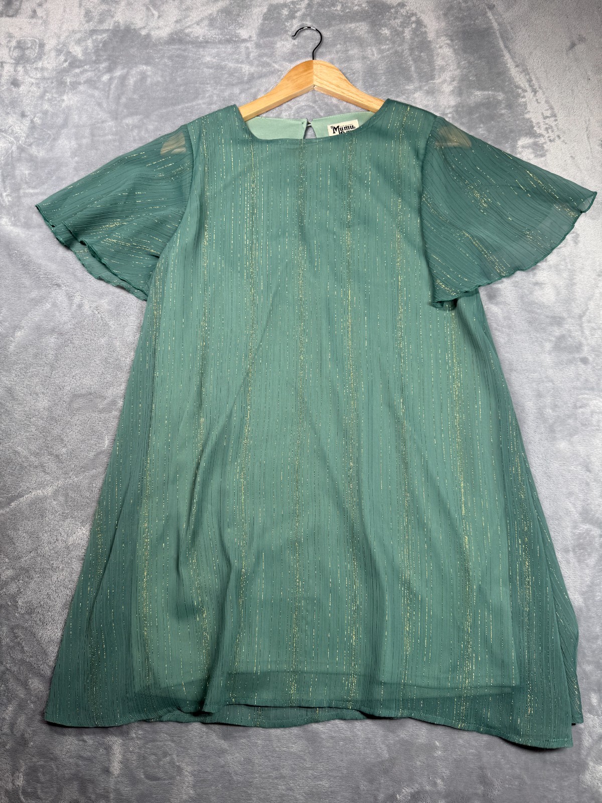 Show Me Your Mumu Jenner Dress Womens Small Green Gold Shimmer Flutter Sleeve