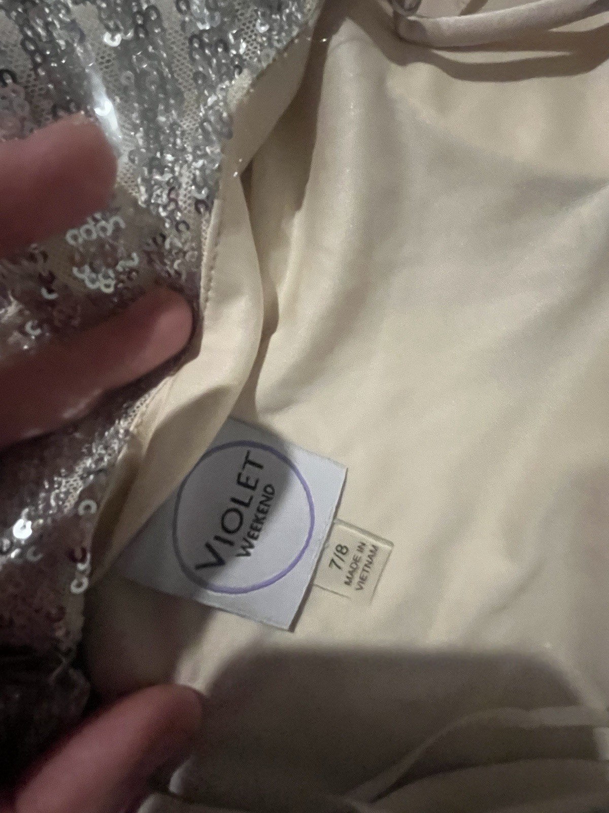 Violet Weekend Silver Sequin V-Neck Sleeveless Lined Slit Maxi Dress 7/8