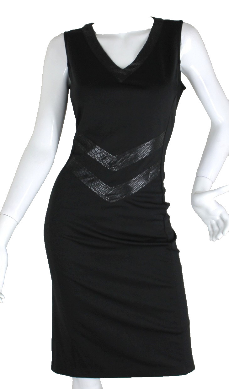 {LIZ LANGE} Dress Sheath Sz. S Black Faux Snakeskin Design Stretch Zip Summer