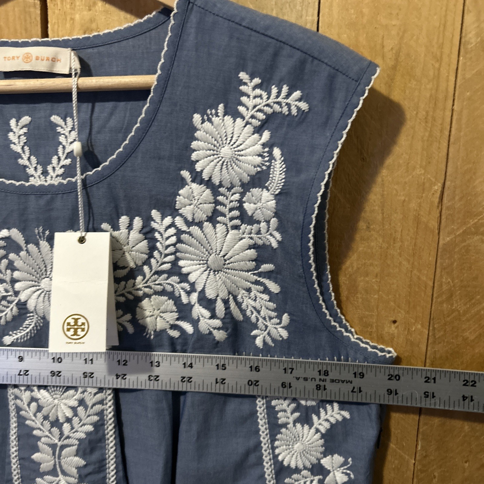 XL Tory Burch Dress Embroidered Chambray Tunic Calita $325 NWT