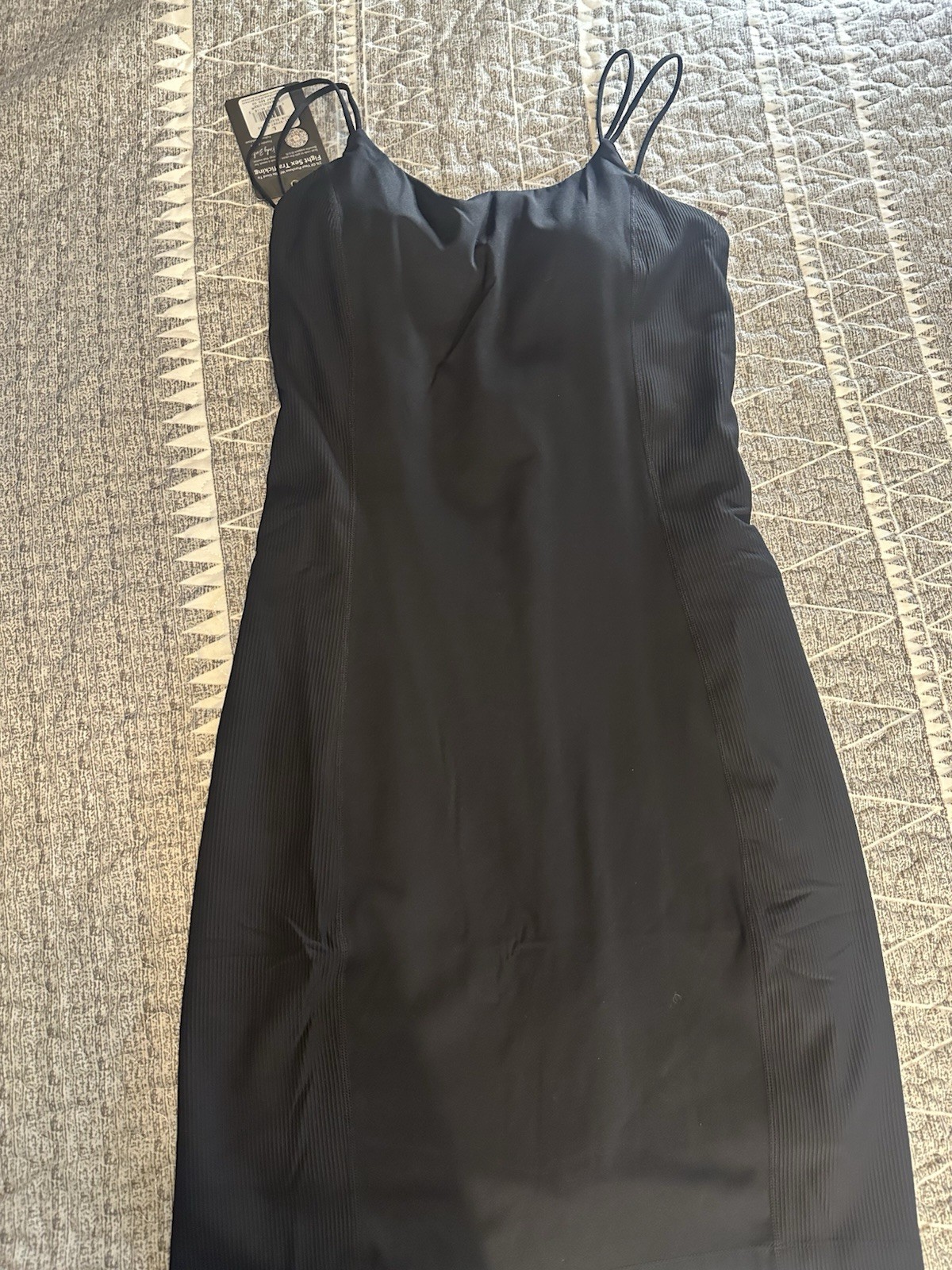 KADYLUXE Black Ribbed Stretch Bodycon Spaghetti Strap Sweetheart Long Dress L