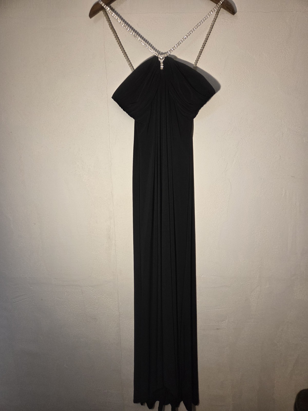 Windsor Black Rhinestone Strap Maxi Gown Prom Formal Dress Size 11/12