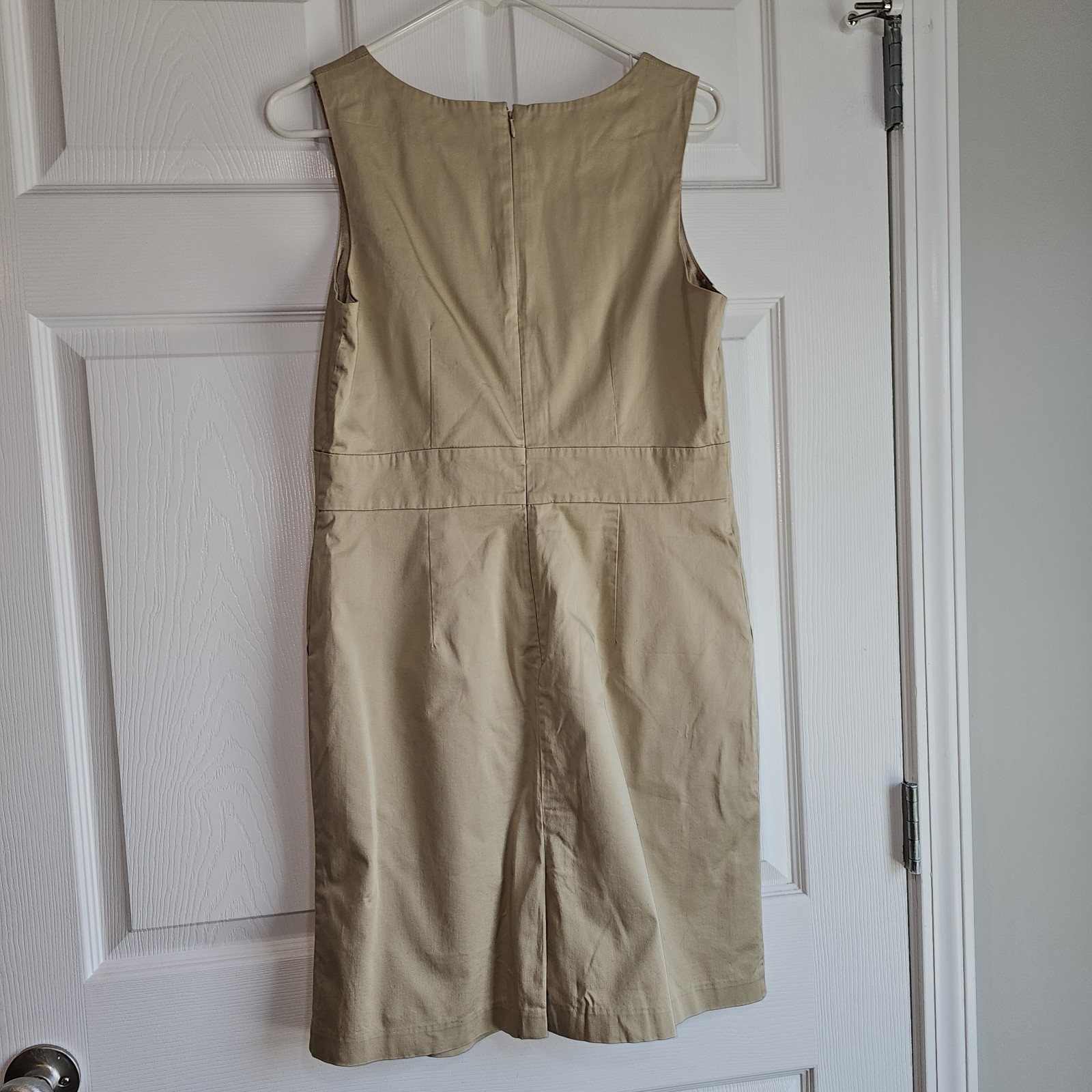 Sleeveless Sheath Dress Pockets Pleats Cotton Spandex Stretch 12 Khaki Cocktail