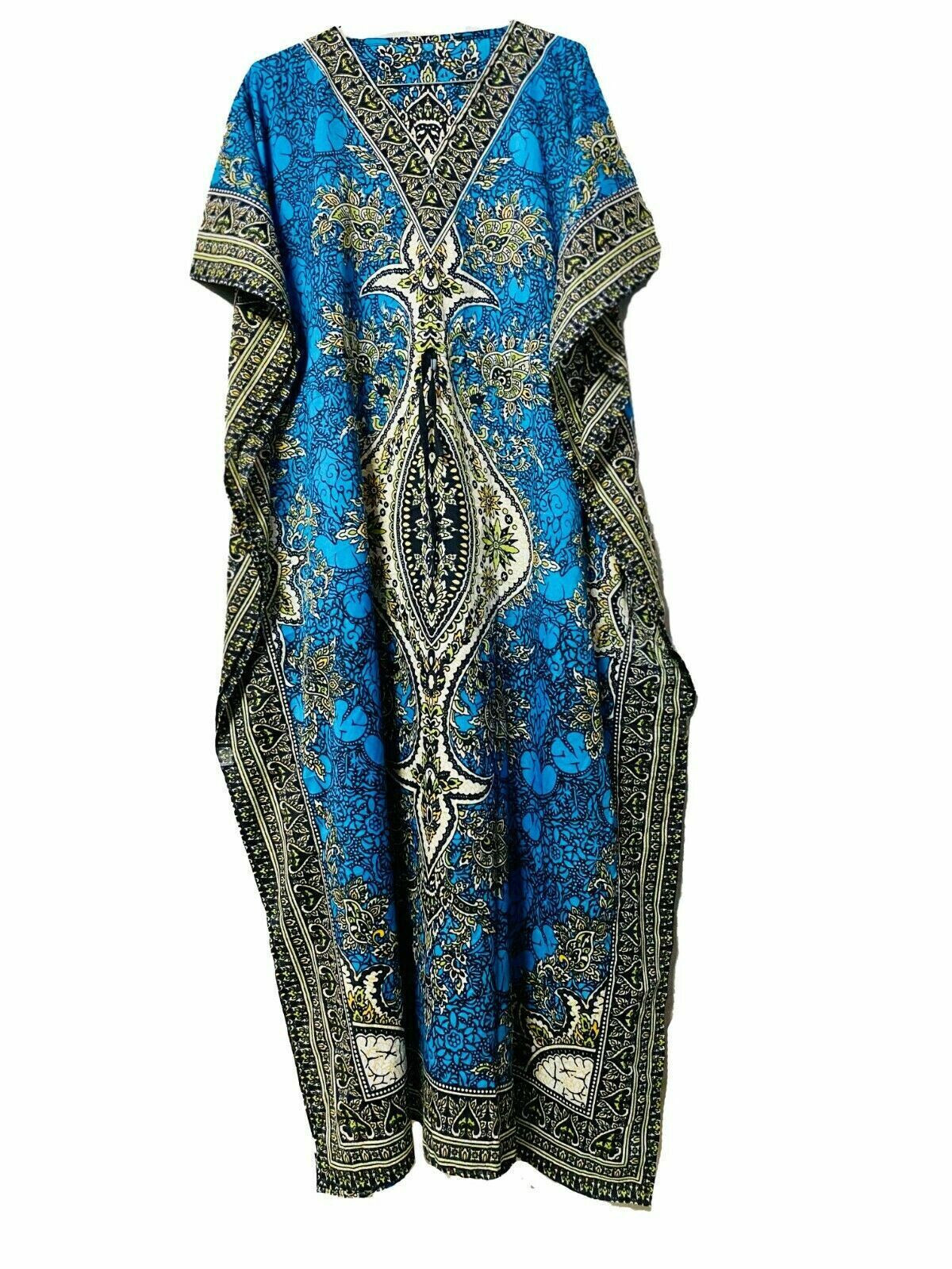 Polyester Long-Kaftan Hippy-Boho-Maxi-One-Women Ethnic Dress Night Teal Blue