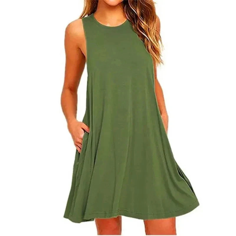 Women’s Summer Casual T Shirt Dress Swing Beach Cover Up Plus Size Pockets