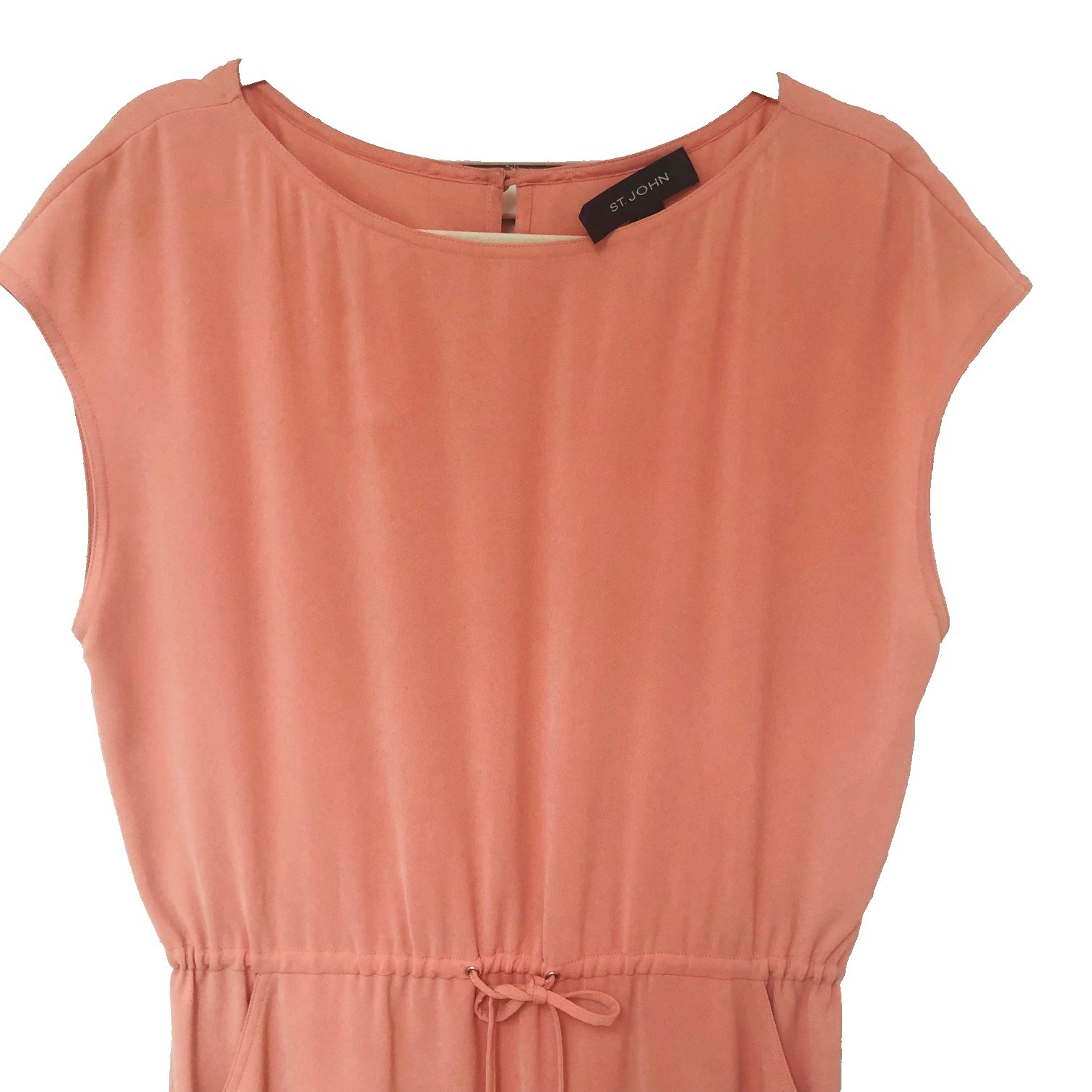 St John Dress Drawstring Waist Crepe Minimalist Office Coral Peach Women 10