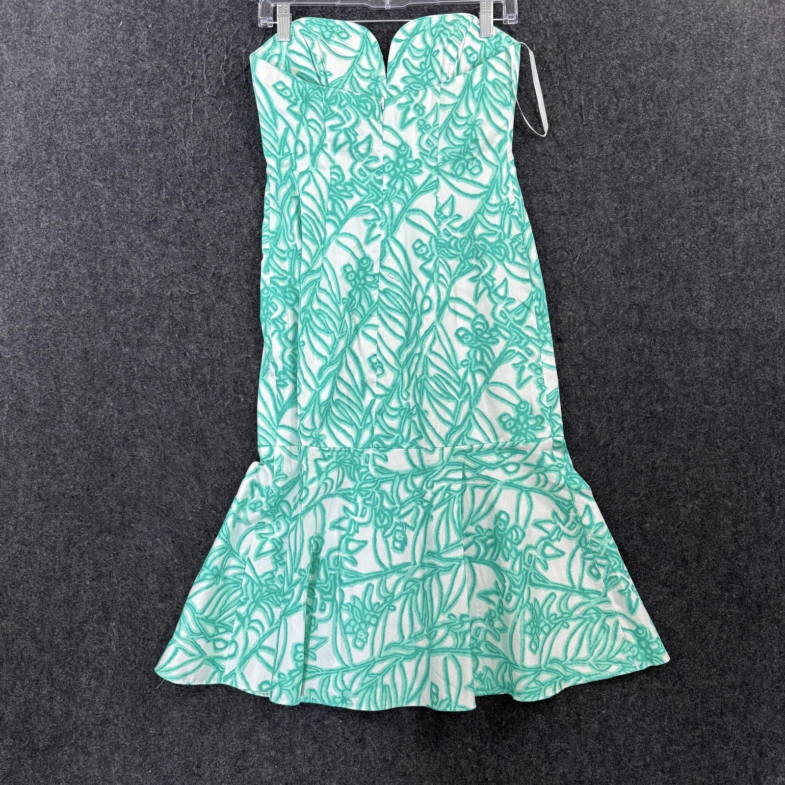 Milly Dress Women’s 4 Green White Tropical Floral Strapless Sweetheart Mermaid