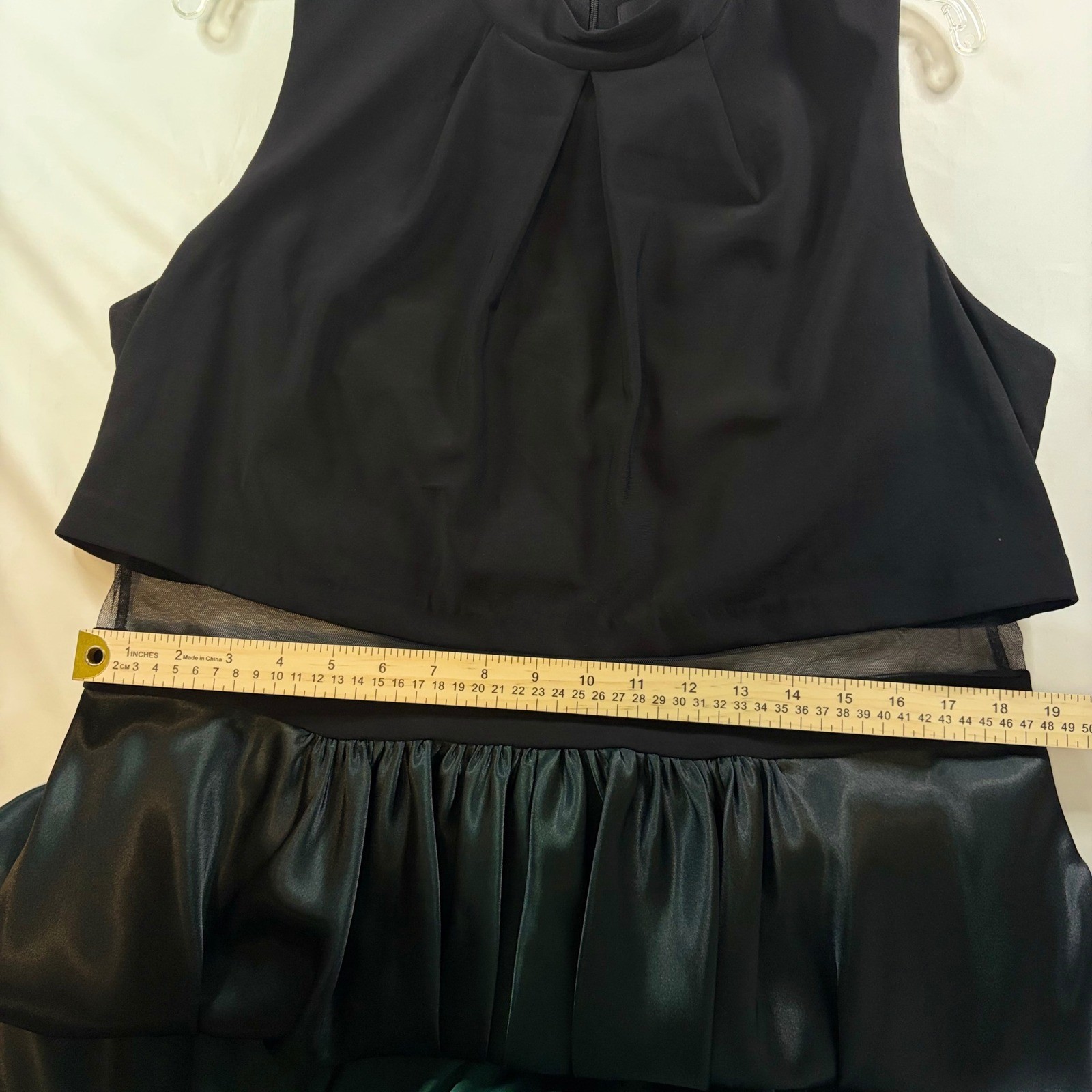Betsy & Adam Ombre Satin Gown 14W Black Green Illusion Mesh Formal Prom Dress