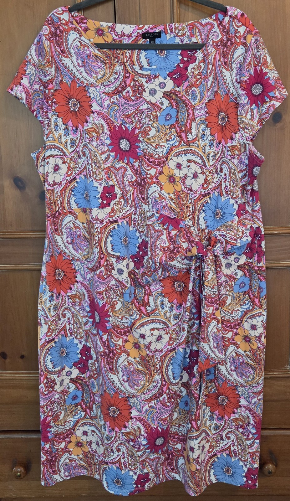 Talbots Womens Pink Island Paisley Floral Tie Detail Jersey Sheath Dress 2X