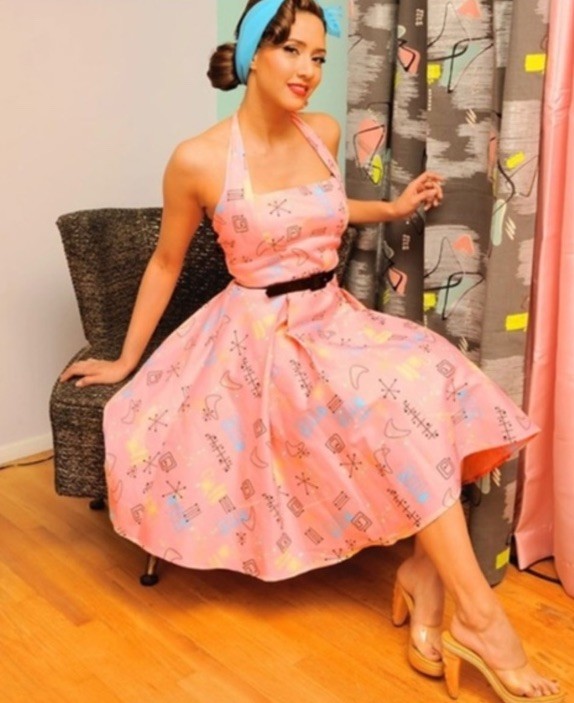 Pinup Couture Atomic Dress Flare XL Pink 50s Retro Halter Rockabilly Vanity