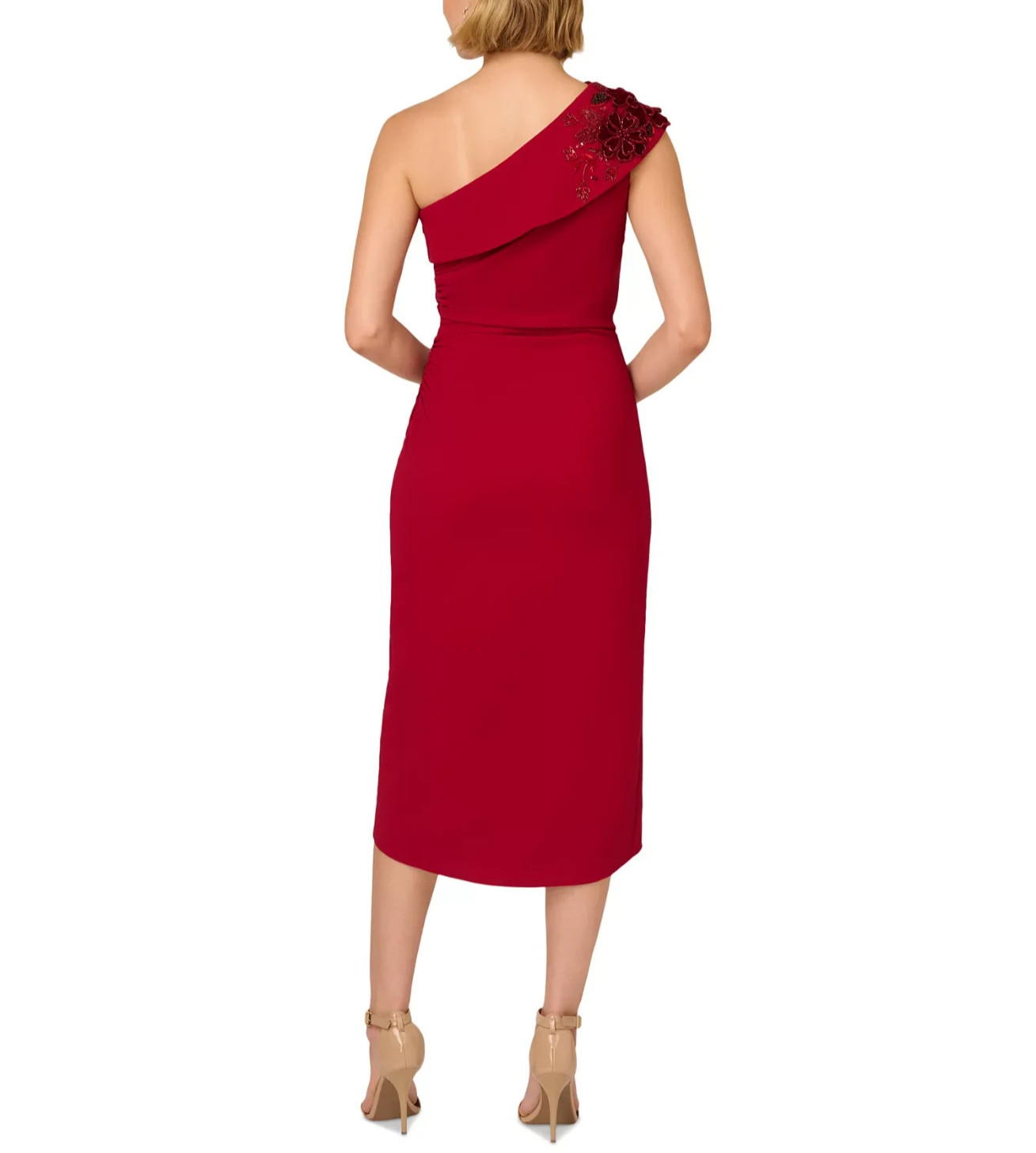 Adrianna Papell Beaded-Shoulder Ruched-Side Dress MSRP $249