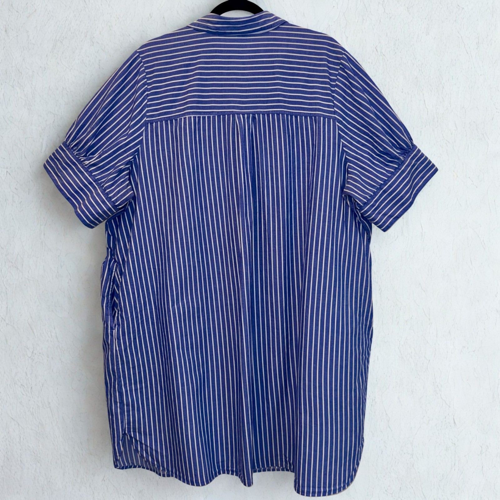 Old Navy Short-Sleeve Shirt Dress XXL Blue White Stripe 100% Cotton 796141