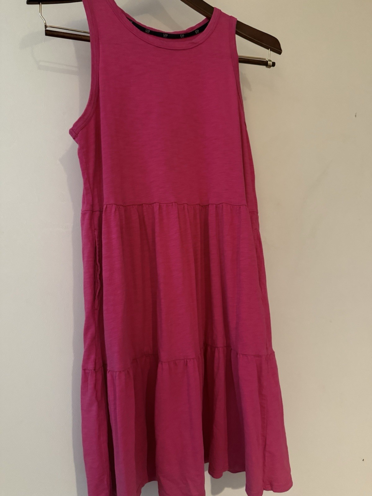 GAP Womens M Pink Solid Shift Tiered Midi Dress Round Neck Sleeveless