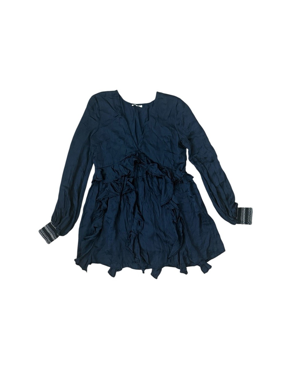 Tularosa Navy Tribal Blue Mini Ruffle V-neck Dress Small