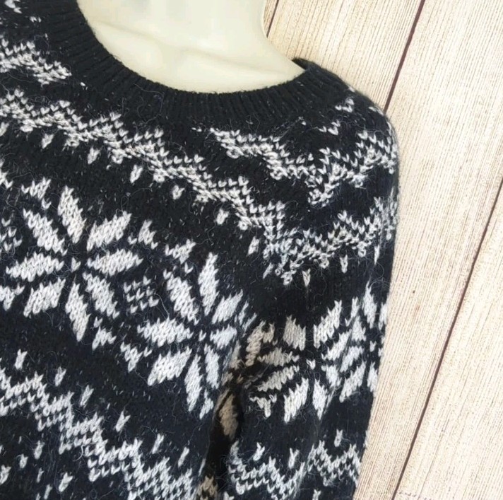 Abercrombie Fitch Sweater Dress Charcoal Gray White Fair Isle Snowflake Large