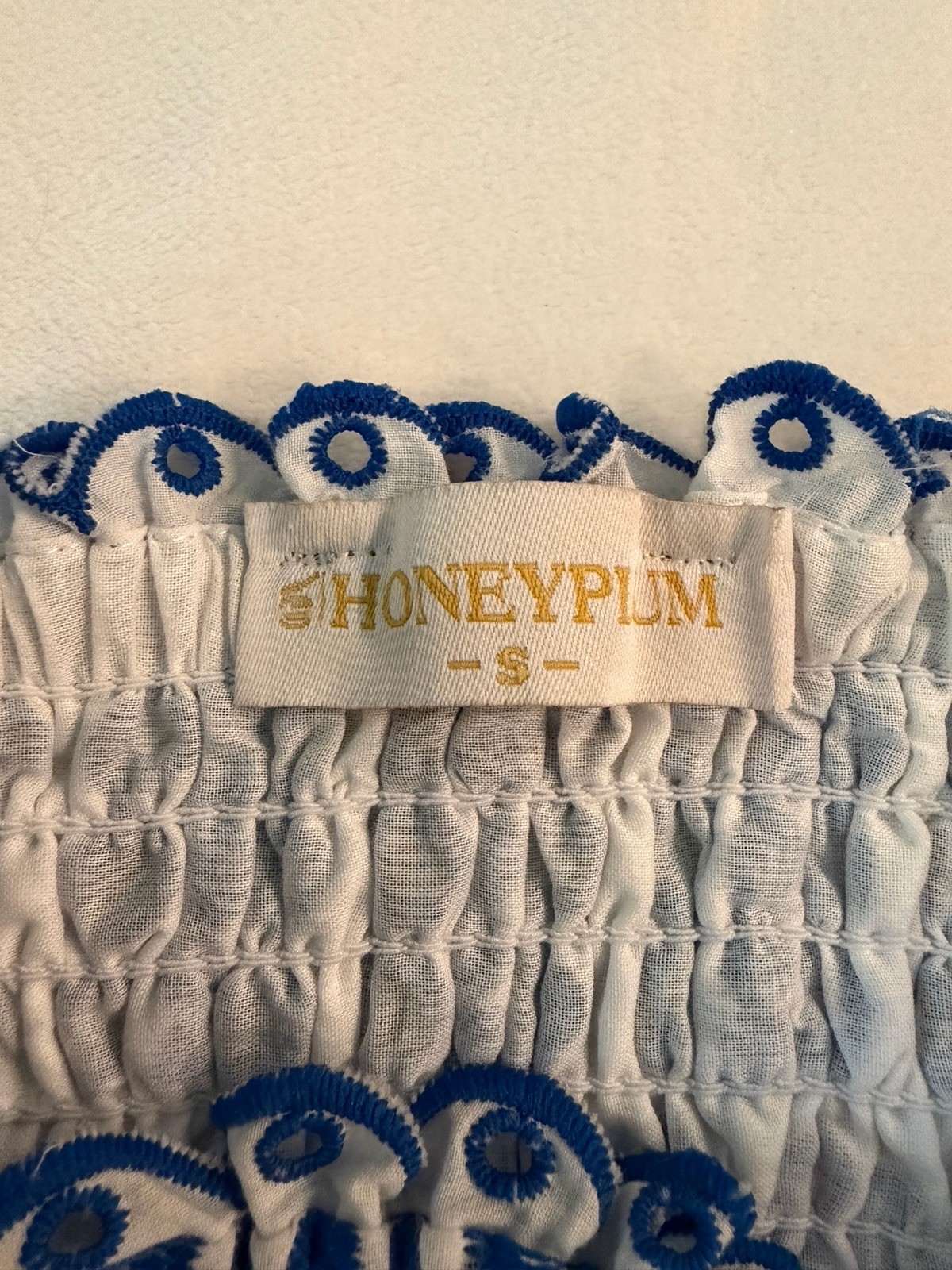 Honeyplum Blue White Floral Strapless Smocked Fit & Flare Short Dress Size S