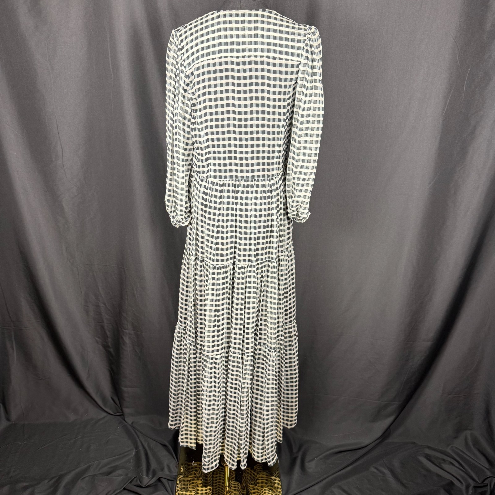 Joie Tobey Sz XXS Boho Black Cream 100% Silk Check Maxi Dress Oversized Sold Out