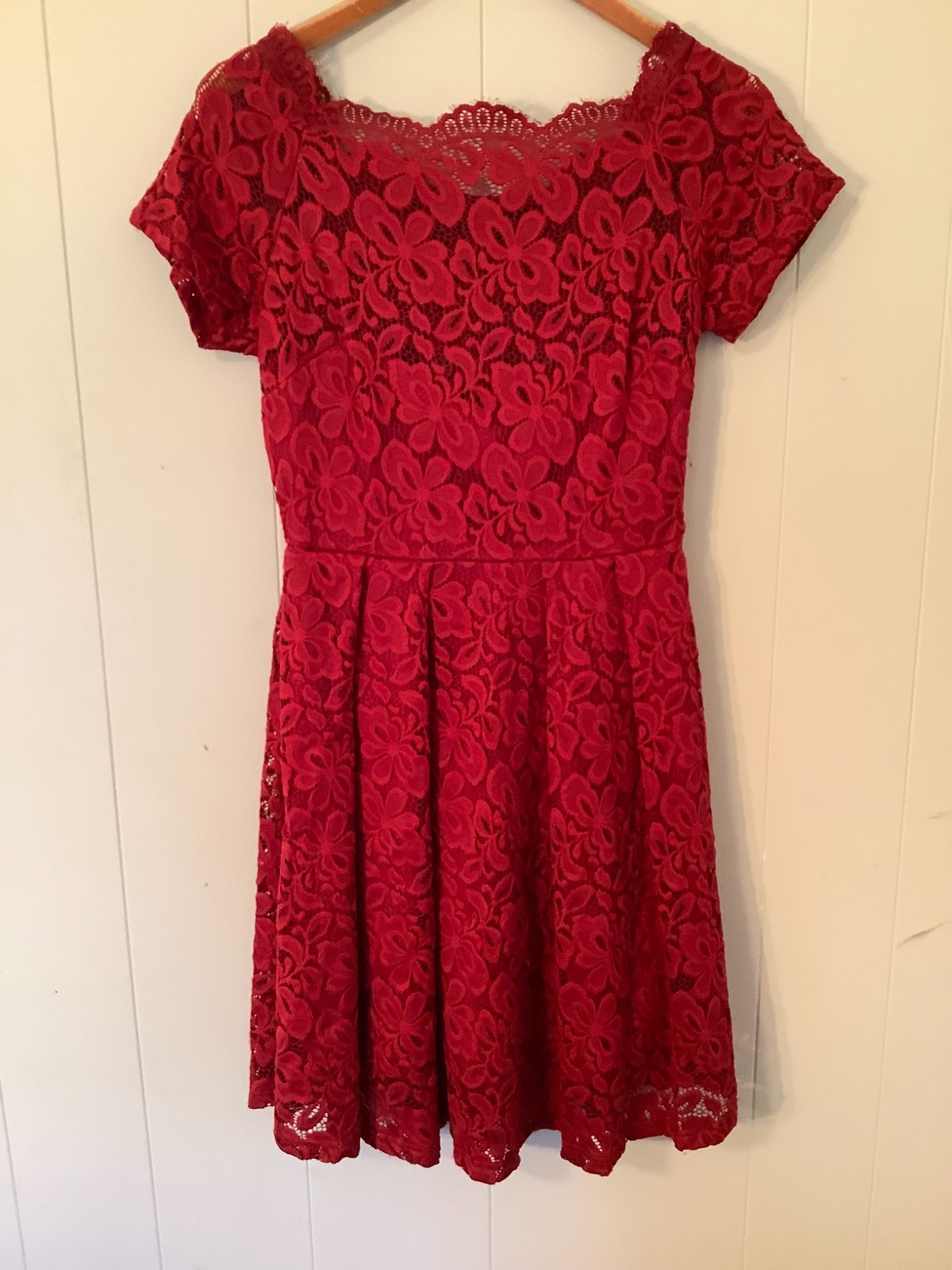 Miss May Womens Retro Gorgeous City Maroon Floral Lace Pleated Midi Dress M EUC
