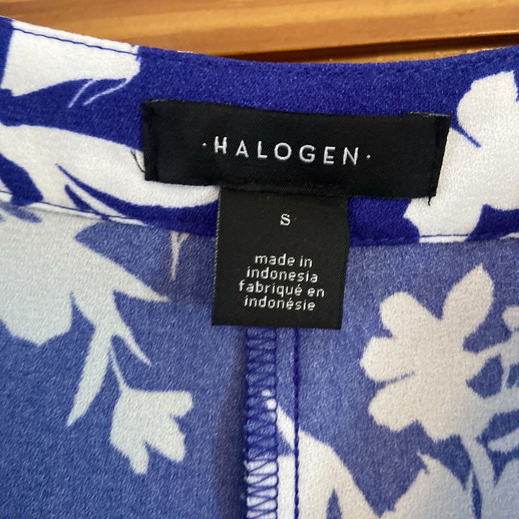 Halogen Womens Sundress Blue White Floral V-Neck Sleeveless Knee Length S NWT