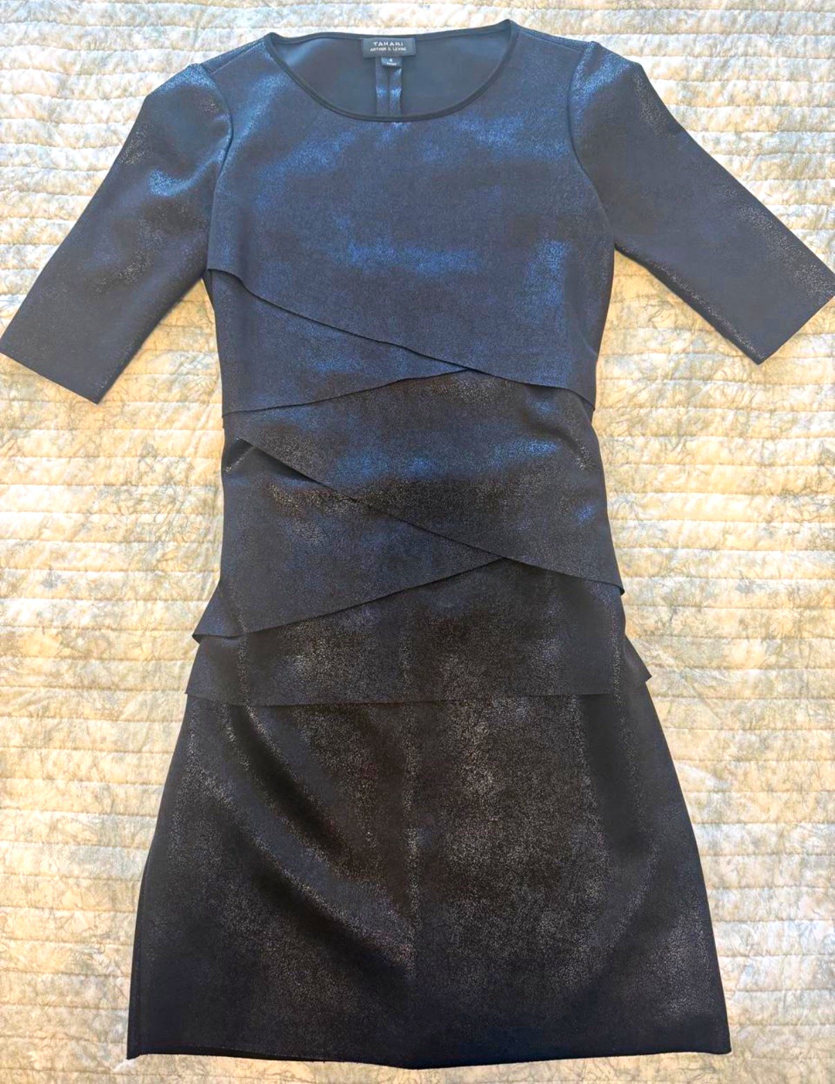 Tahari Arthur S. Levine Women’s Black Layered Sheath Dress 3/4 Sleeve Size 4