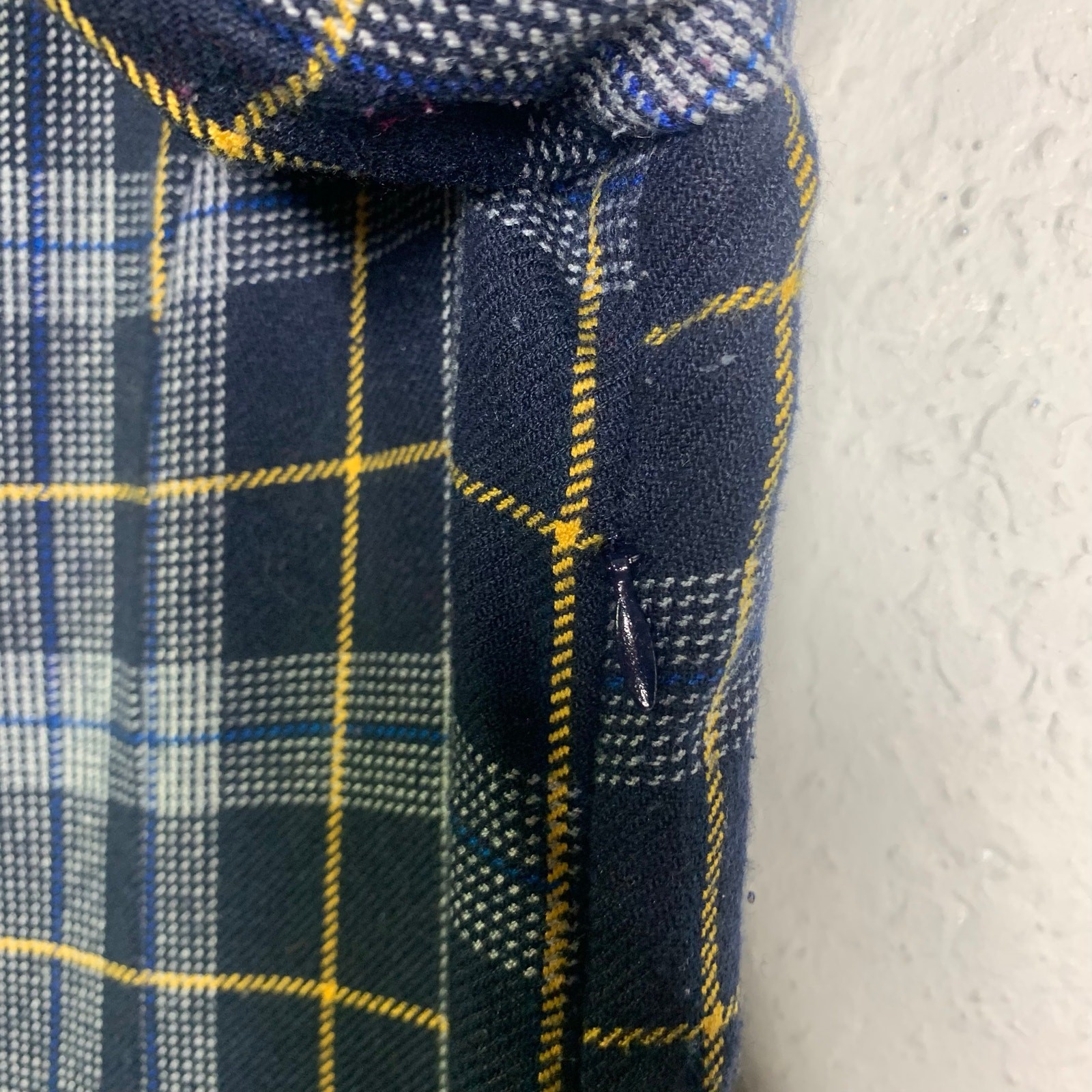 LAURA ASHLEY Dress 8 Shift Plaid Navy Checked Wool Front Pockets Keyhole Closure