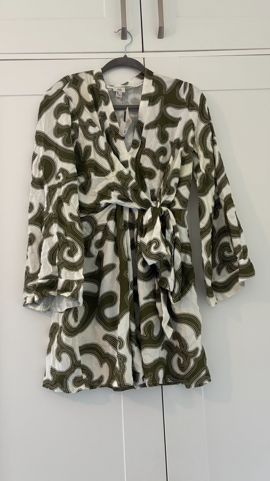 river island khaki green and white abstract print dress