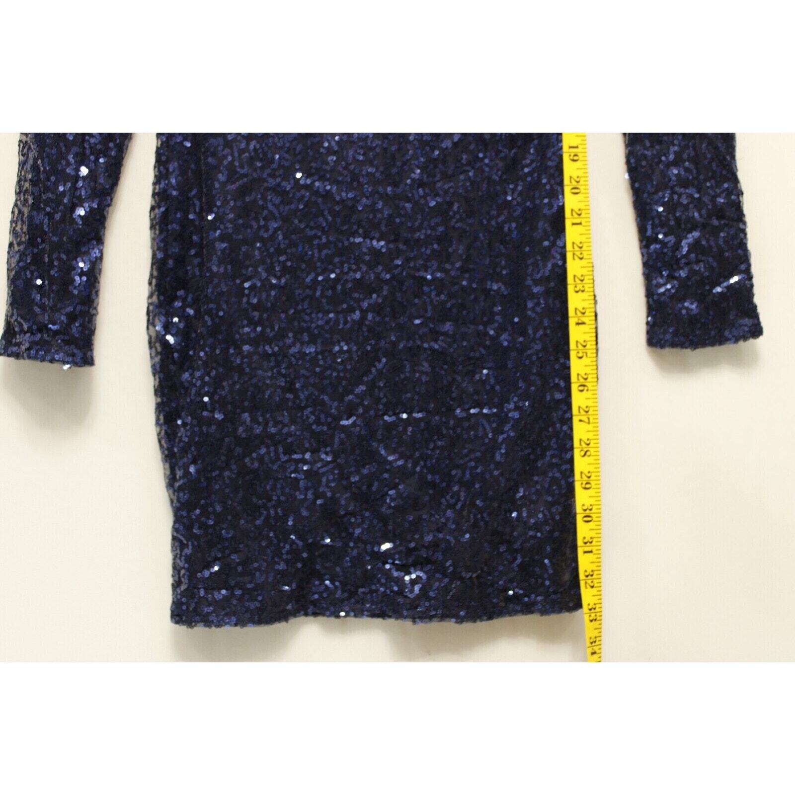 Club L Bodycon All Over Sequin Short Dress Women 8 Open Cowl Back Side Zip Blue