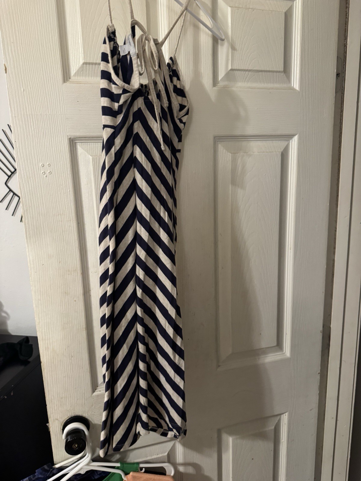 Old Navy Women’s Navy/Beige Striped Halter Tie Adjustable Midi Sundress S